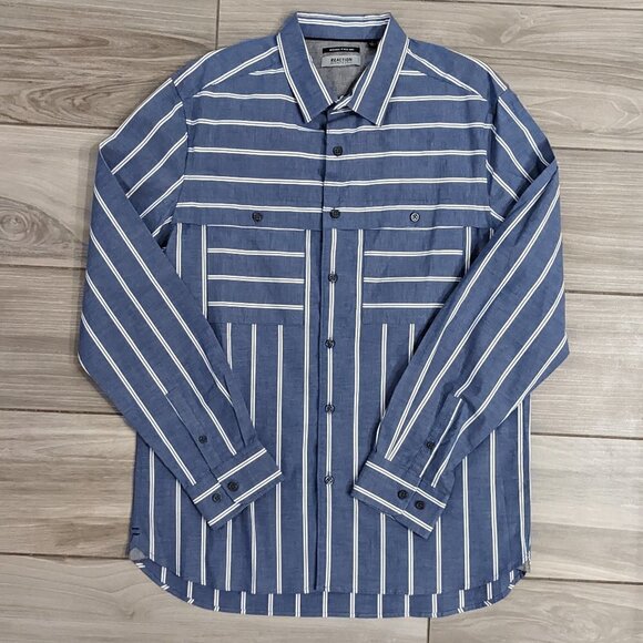 Kenneth Cole Reaction Blue Striped Oxford Shirt - Picture 1 of 3
